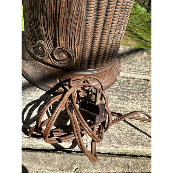 Vintage MCM 70s Ceramic Large Lamp Carved Look 3 Faces Beards Unique 19” Signed - Picture 12 of 16